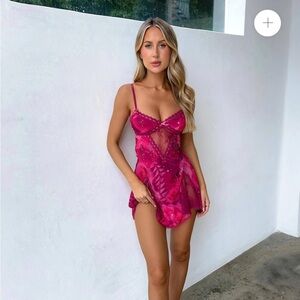 Elegant Pink Lace Chemise Mini Dress